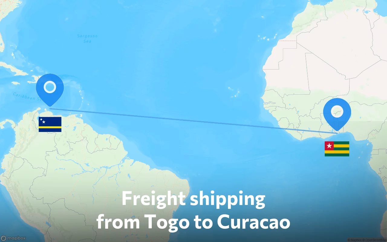 Shipping route from Togo to Curacao
