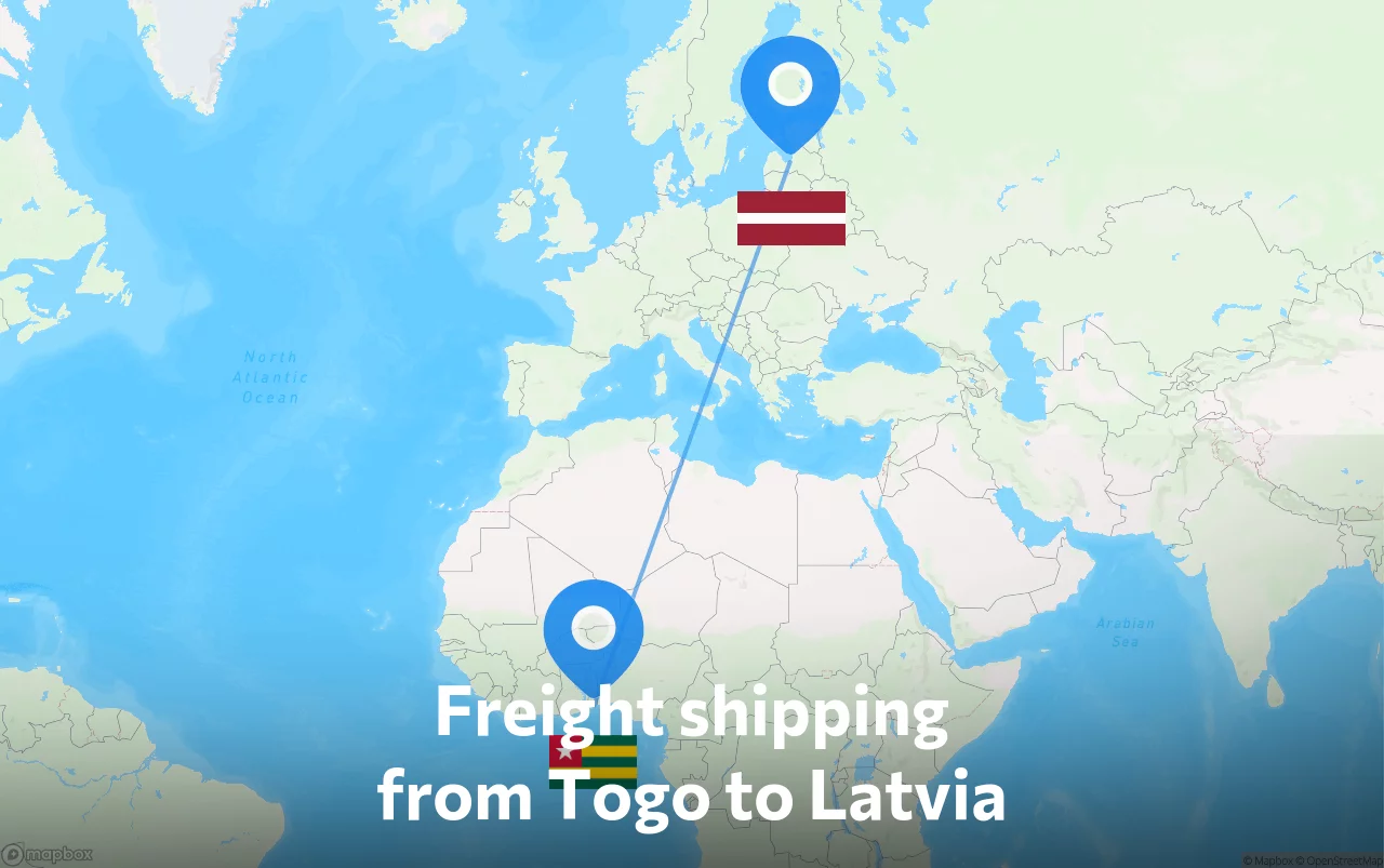 Shipping route from Togo to Latvia