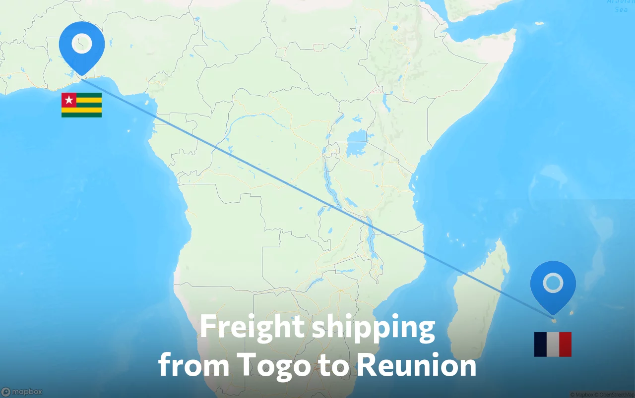 Shipping route from Togo to Reunion