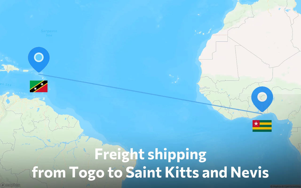 Shipping route from Togo to Saint Kitts and Nevis