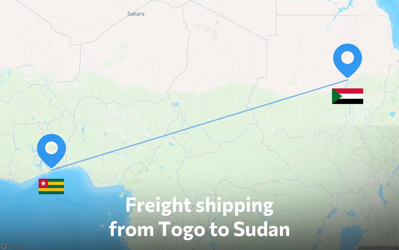 Shipping route from Togo to Sudan