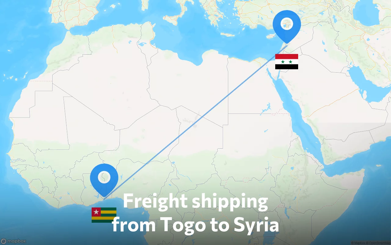 Shipping route from Togo to Syria