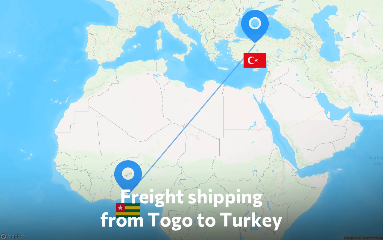 Shipping route from Togo to Turkey