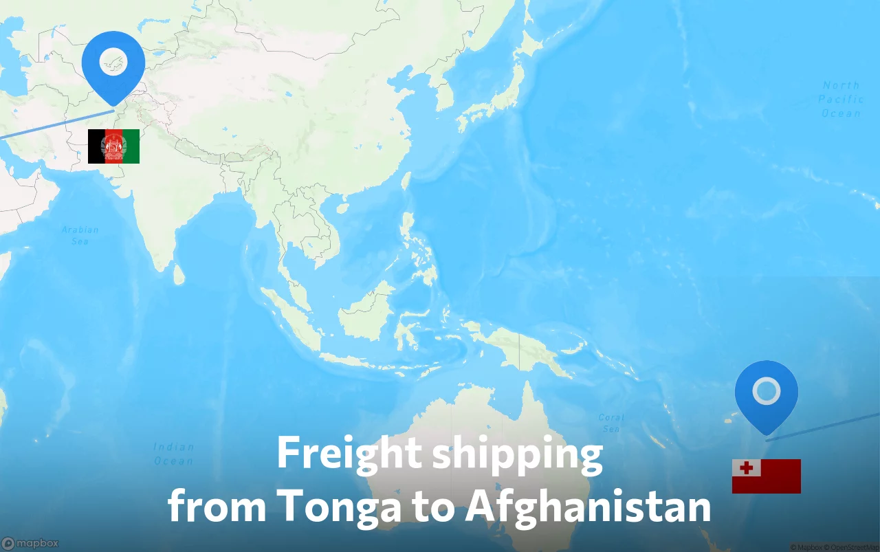Shipping route from Tonga to Afghanistan