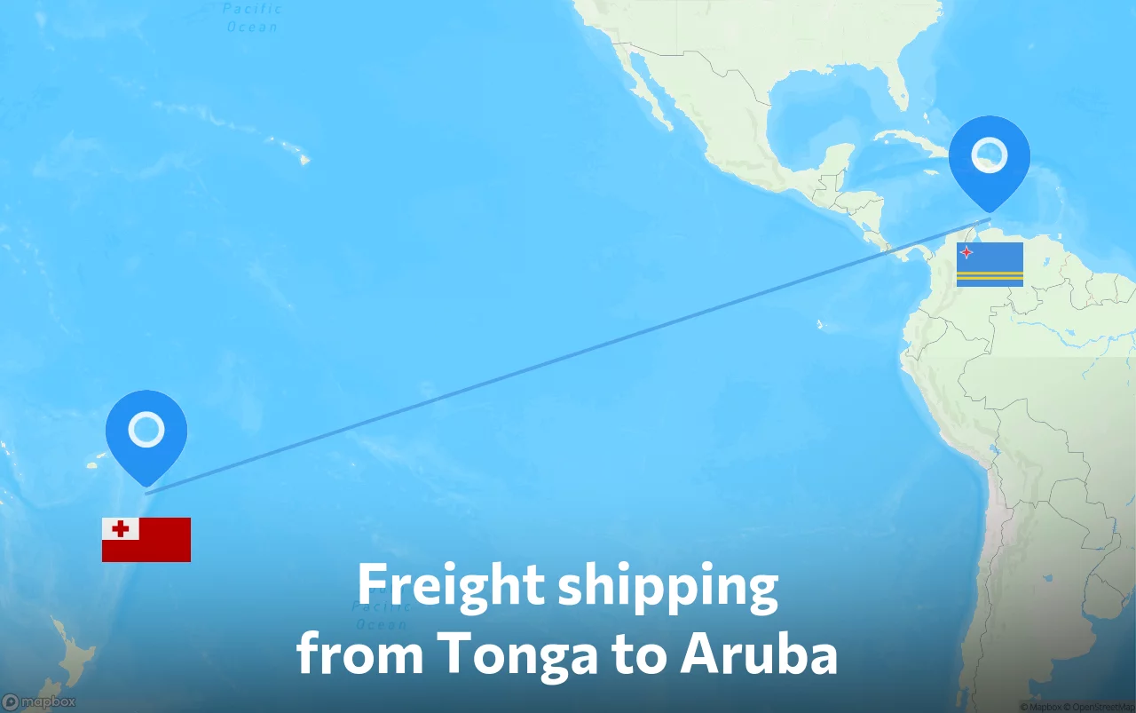 Shipping route from Tonga to Aruba
