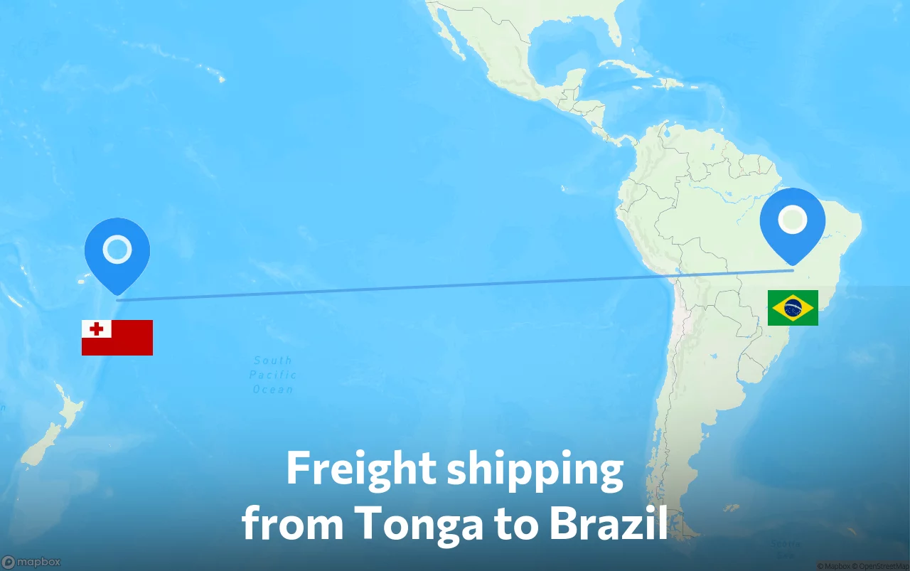 Shipping route from Tonga to Brazil