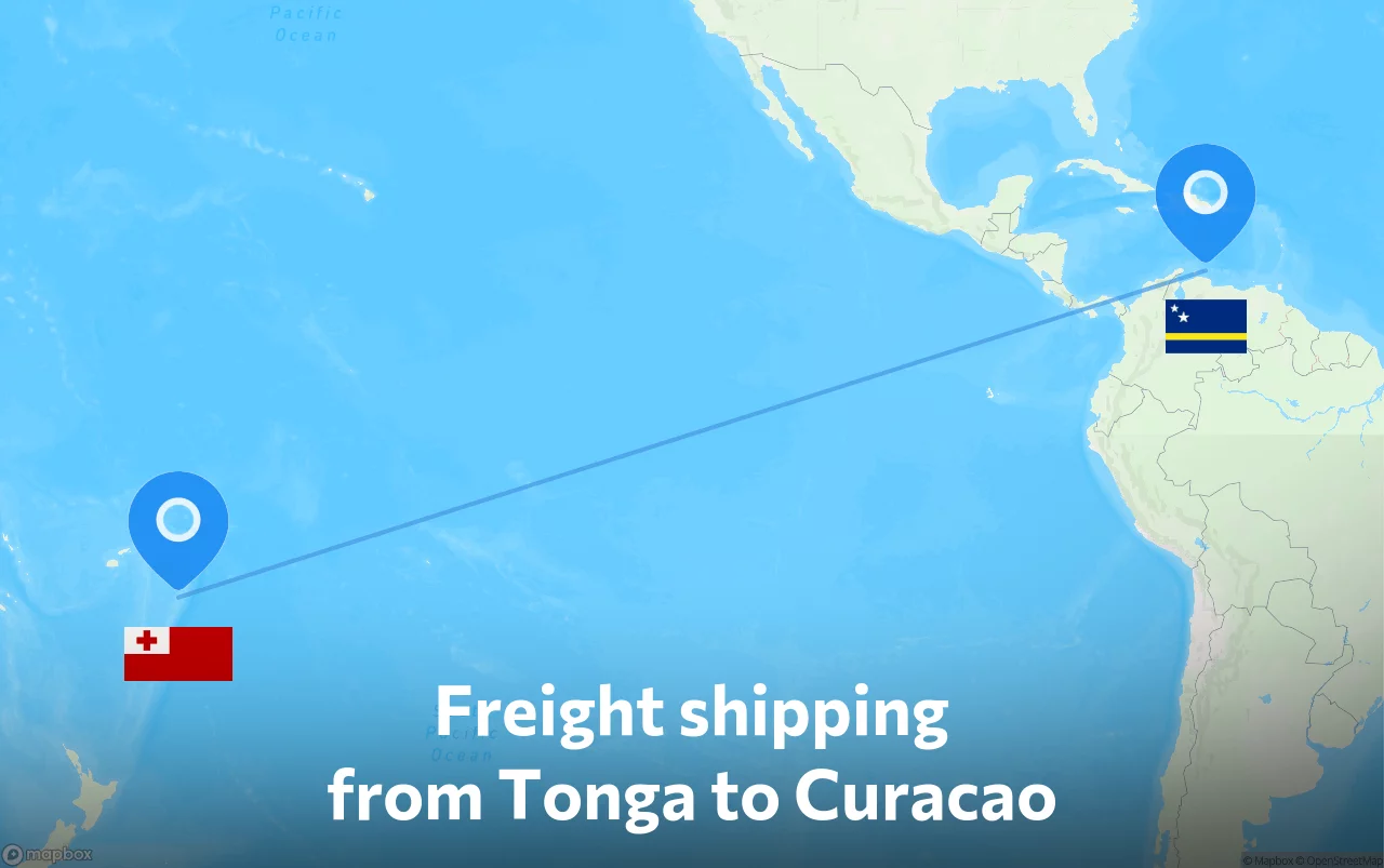 Shipping route from Tonga to Curacao