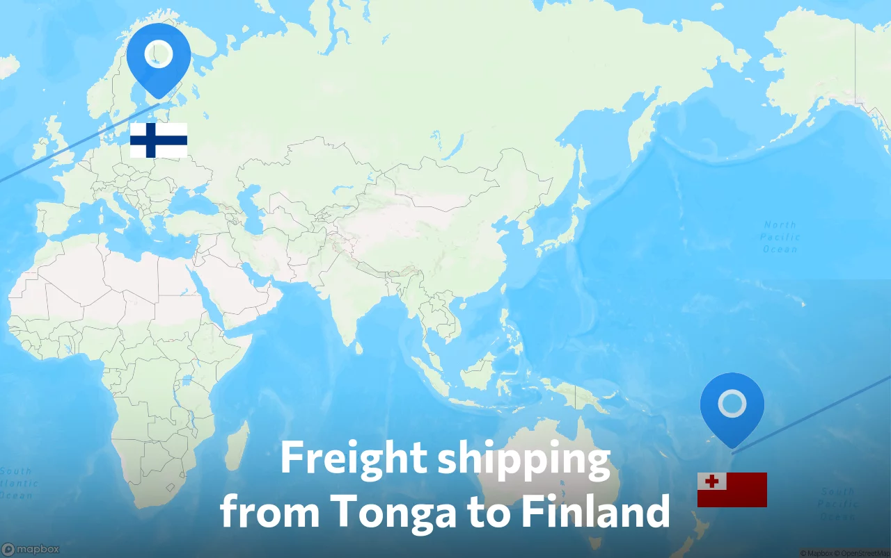 Shipping route from Tonga to Finland