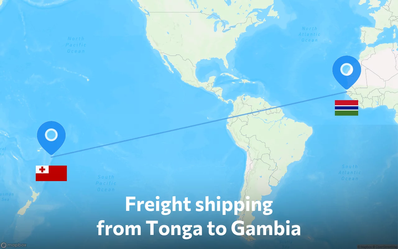 Shipping route from Tonga to Gambia
