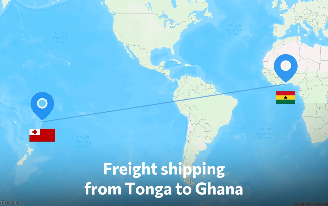 Shipping route from Tonga to Ghana