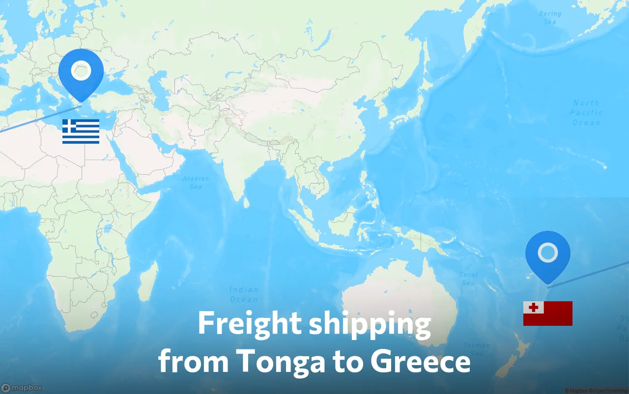 Shipping route from Tonga to Greece