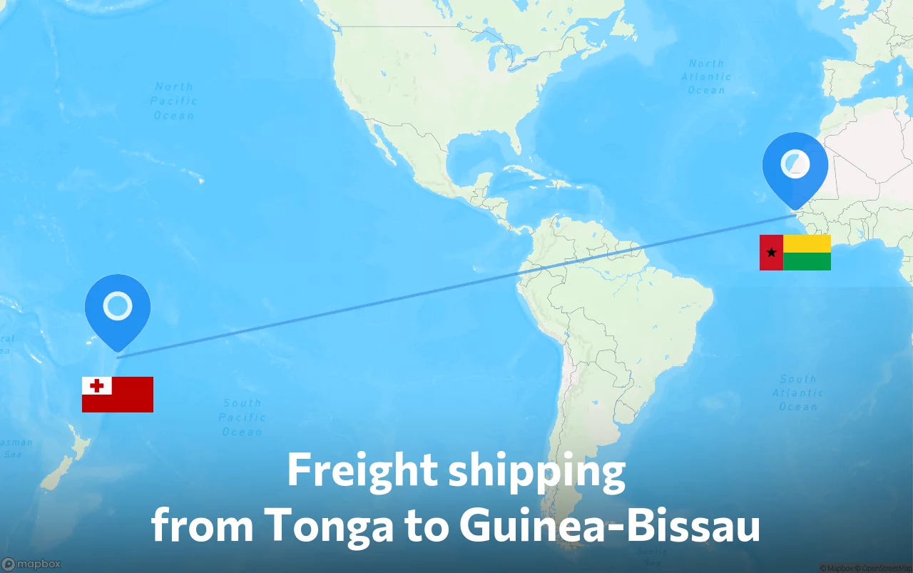 Shipping route from Tonga to Guinea-Bissau