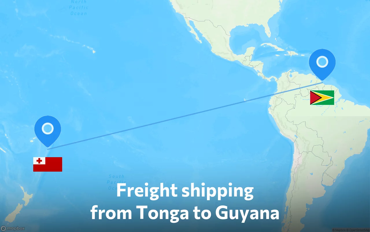 Shipping route from Tonga to Guyana