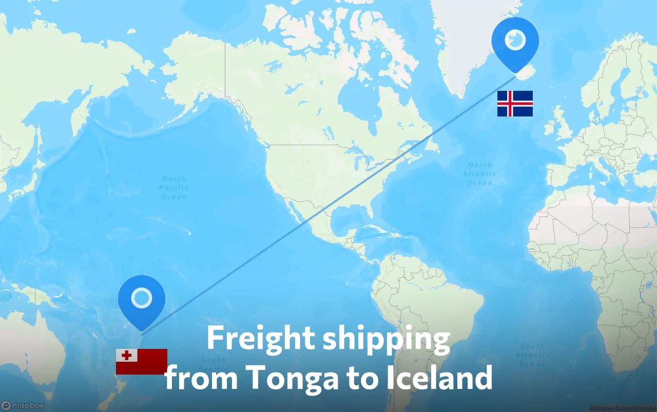 Shipping route from Tonga to Iceland