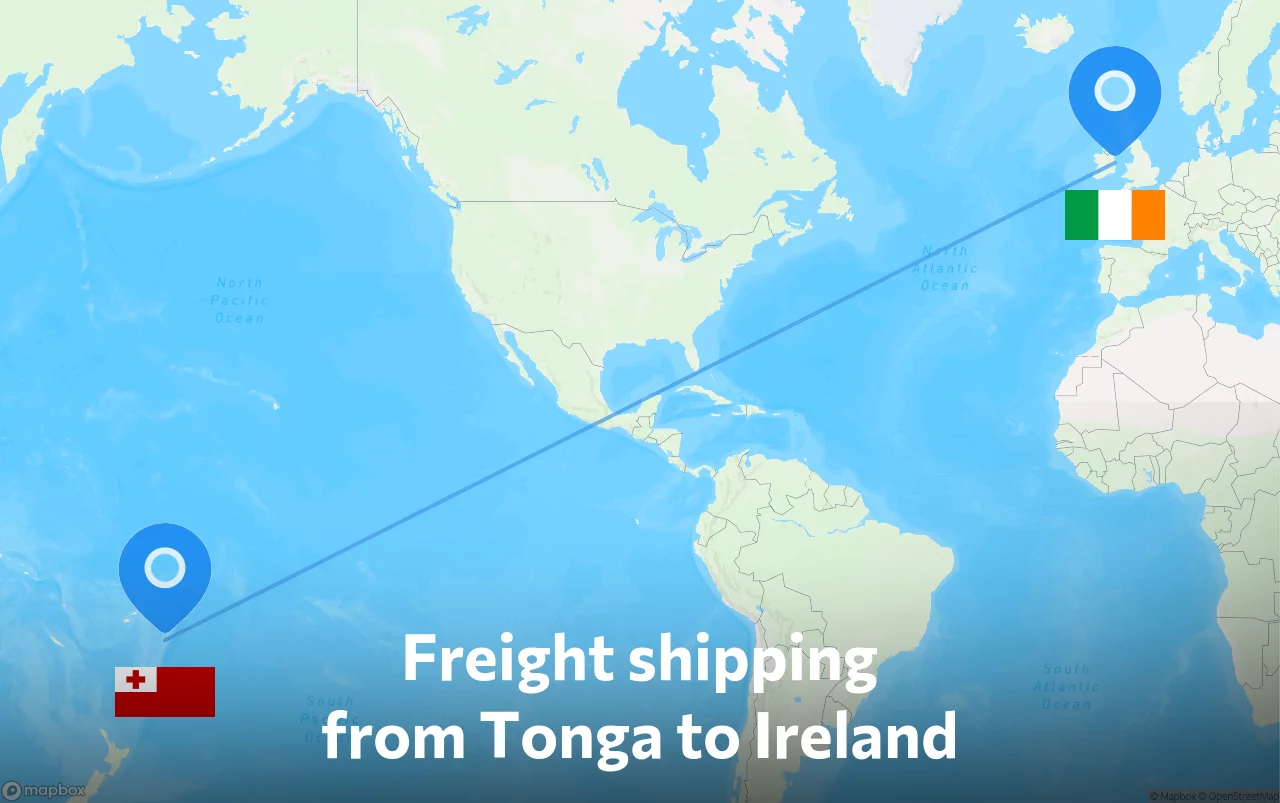 Shipping route from Tonga to Ireland