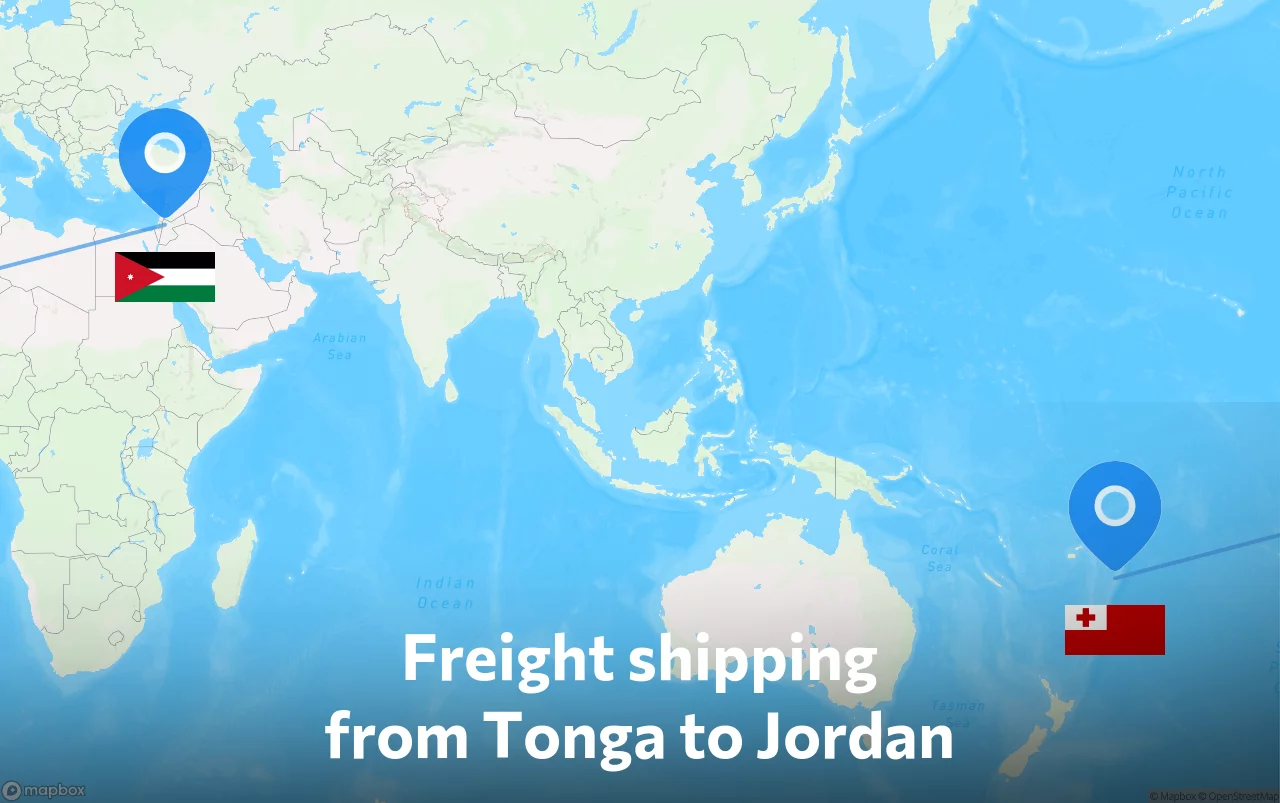 Shipping route from Tonga to Jordan