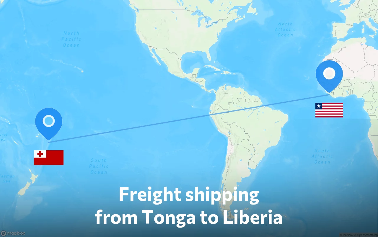 Shipping route from Tonga to Liberia