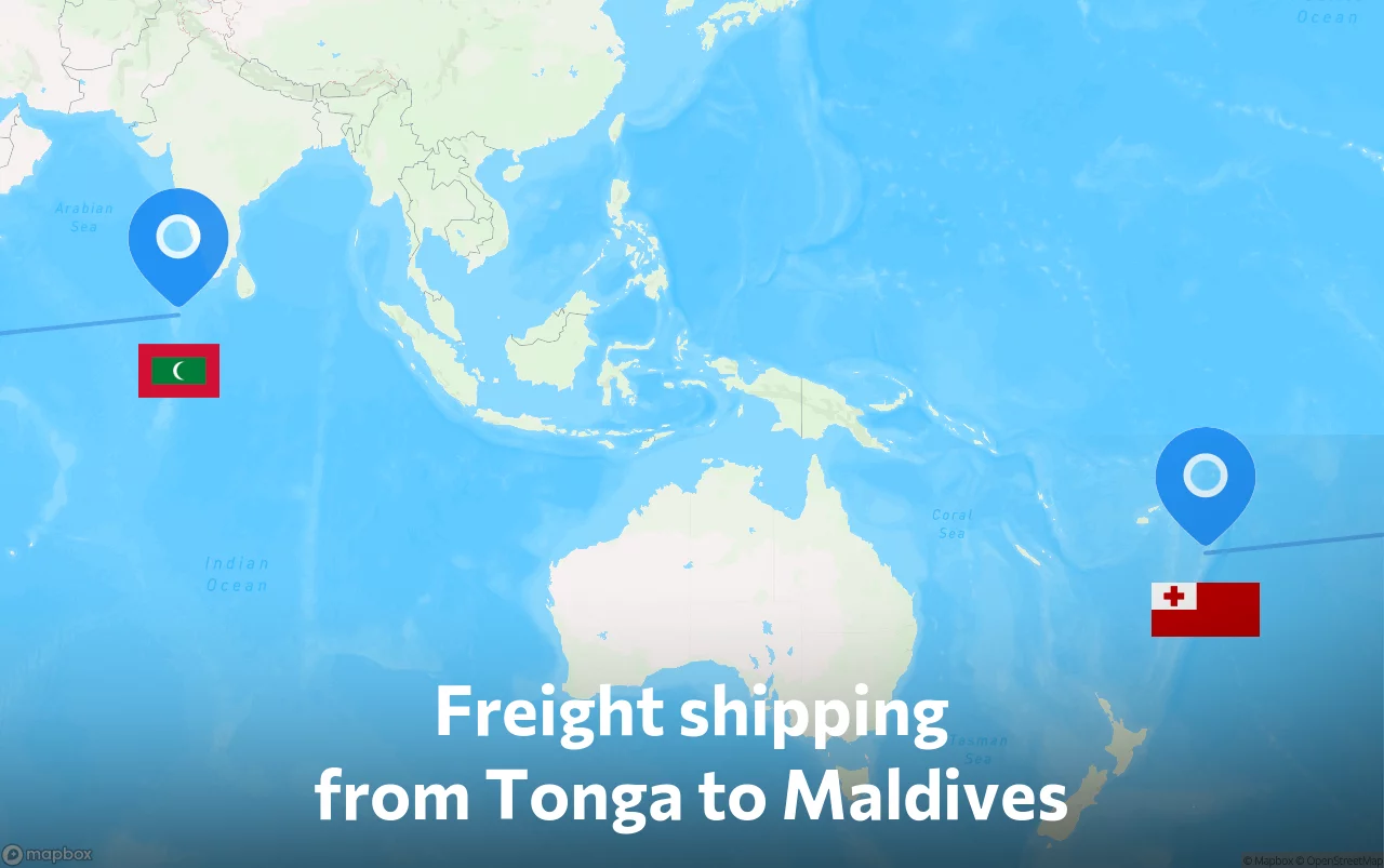Shipping route from Tonga to Maldives