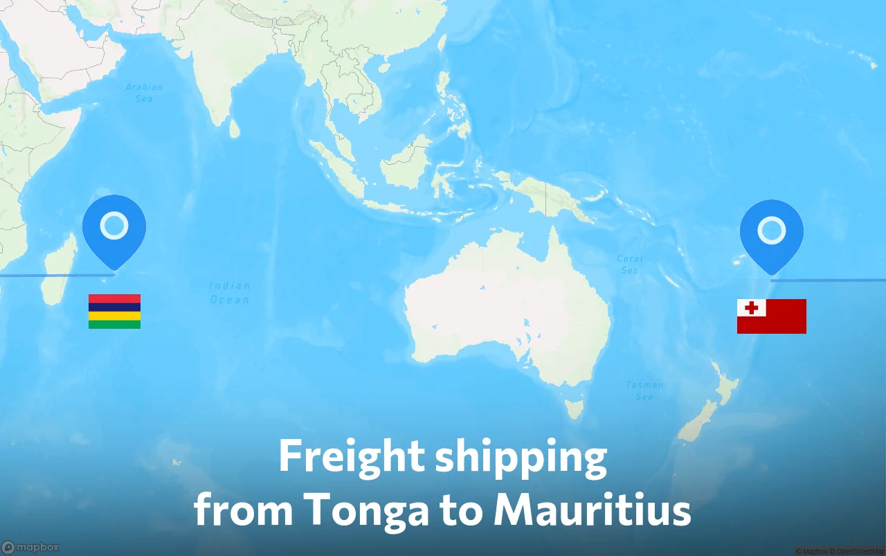 Shipping route from Tonga to Mauritius