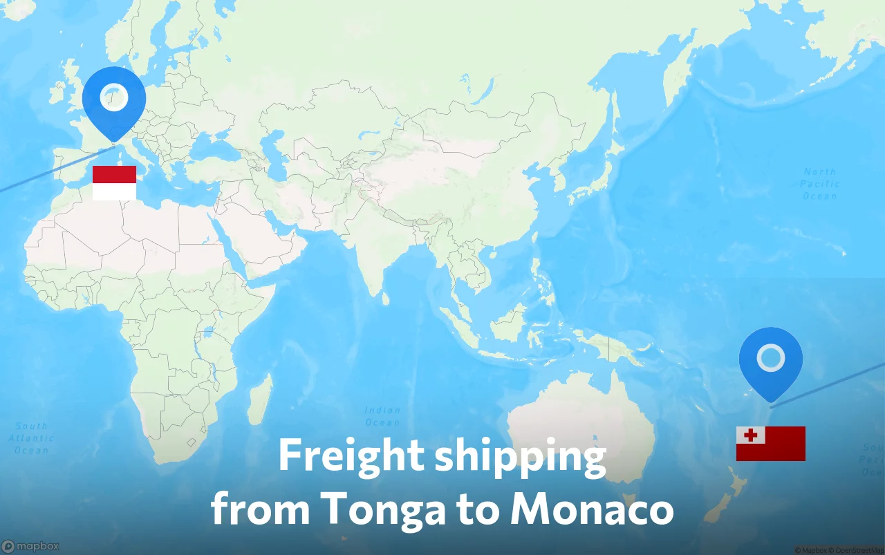 Shipping route from Tonga to Monaco