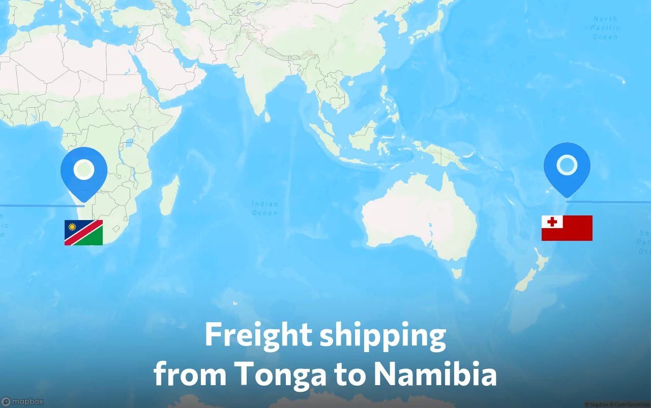 Shipping route from Tonga to Namibia