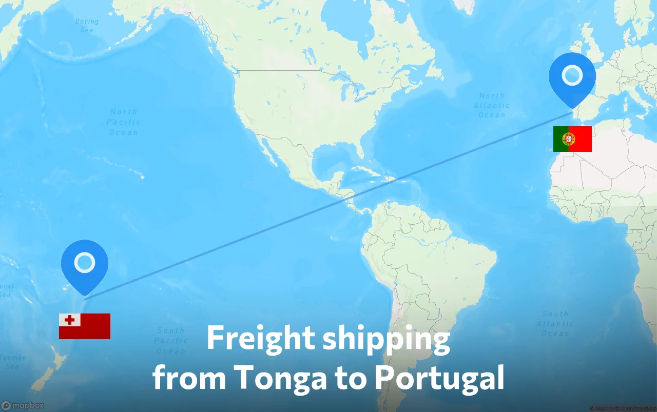 Shipping route from Tonga to Portugal