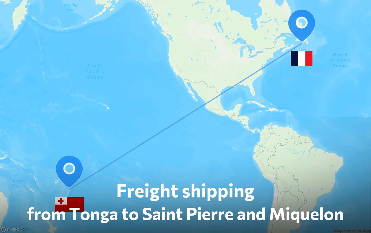 Shipping route from Tonga to Saint Pierre and Miquelon