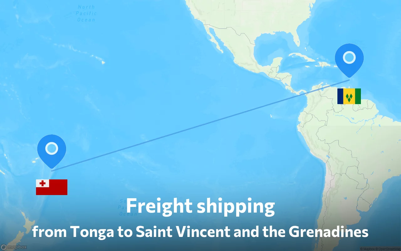 Shipping route from Tonga to Saint Vincent and the Grenadines