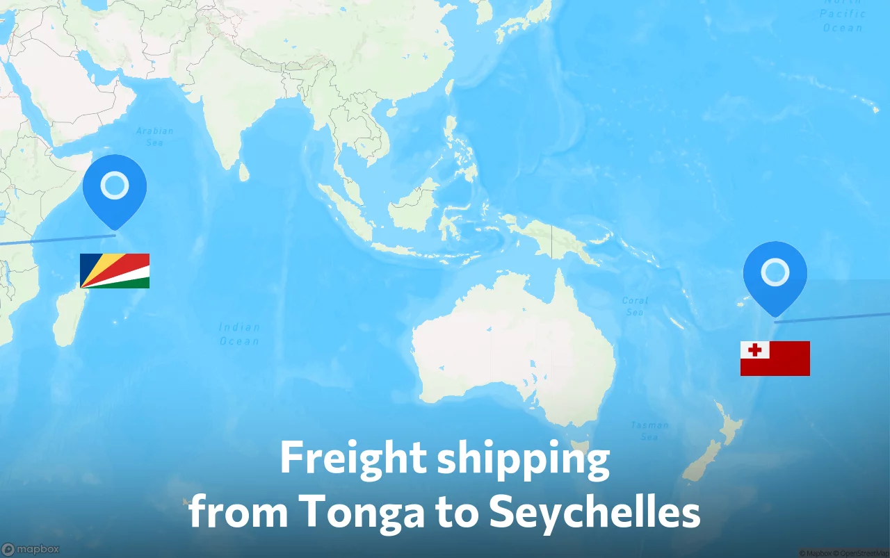 Shipping route from Tonga to Seychelles