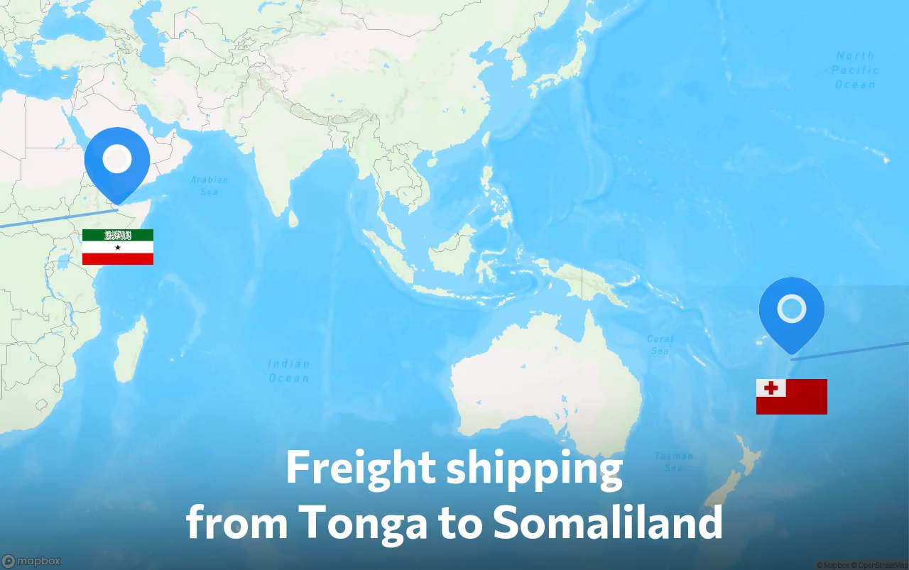 Shipping route from Tonga to Somaliland