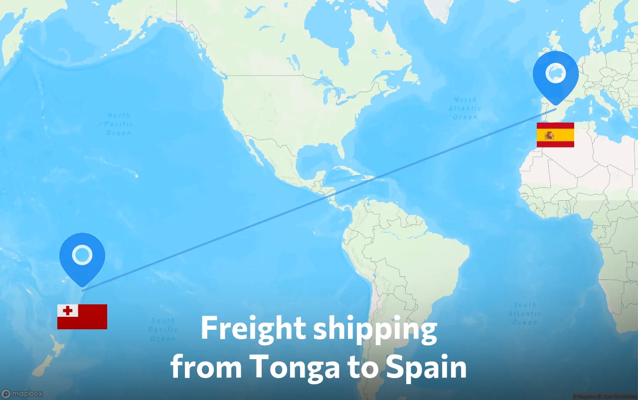 Shipping route from Tonga to Spain