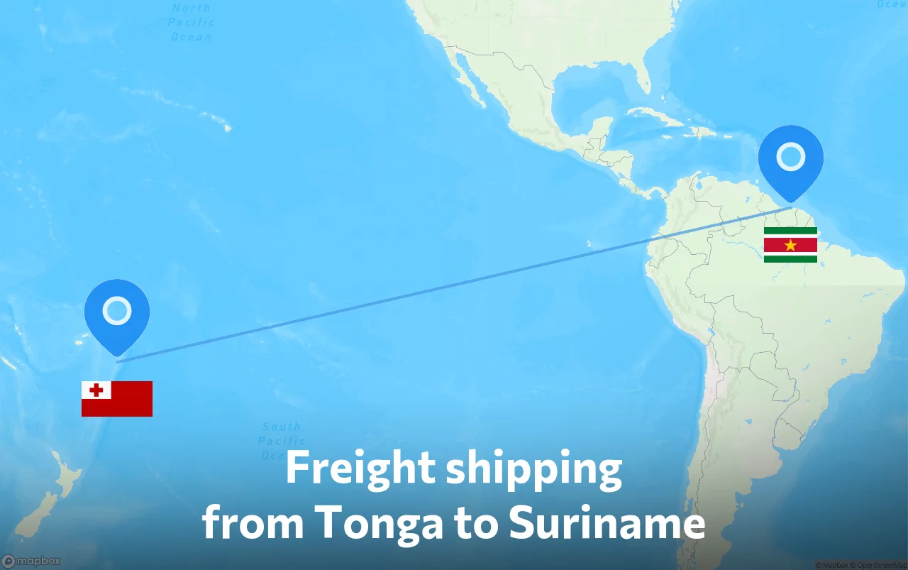 Shipping route from Tonga to Suriname