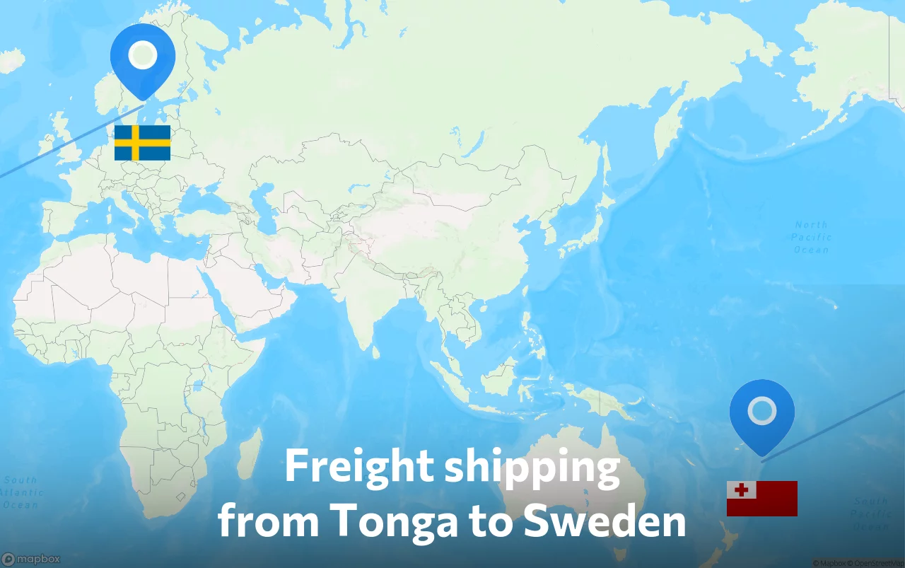 Shipping route from Tonga to Sweden