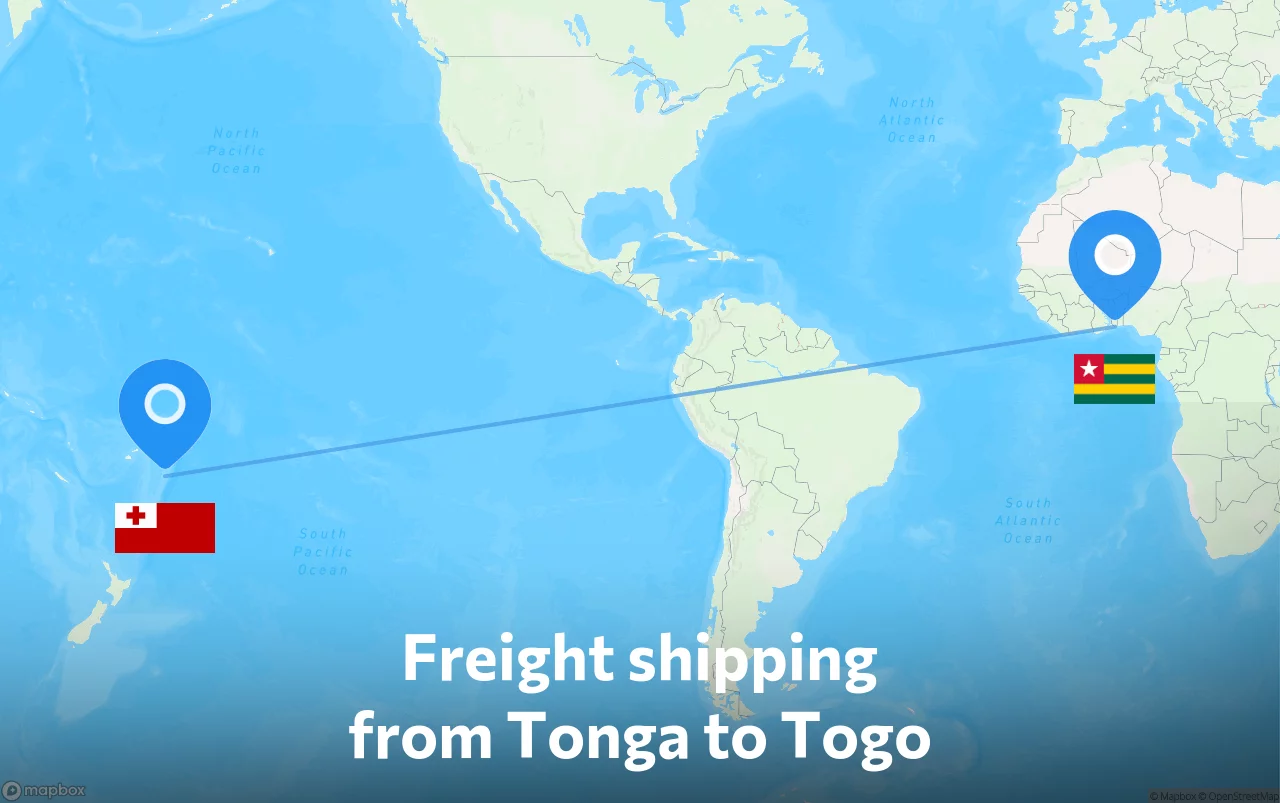 Shipping route from Tonga to Togo