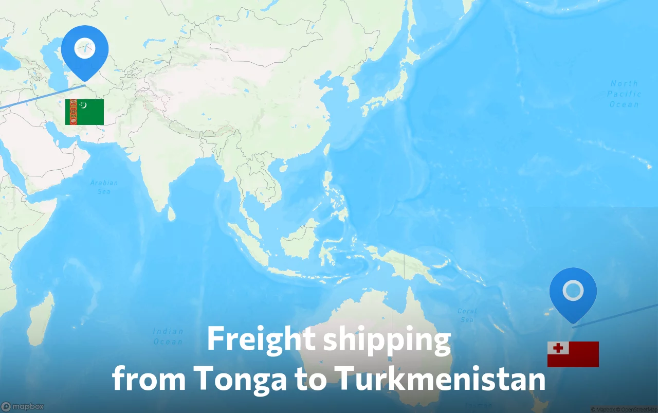 Shipping route from Tonga to Turkmenistan
