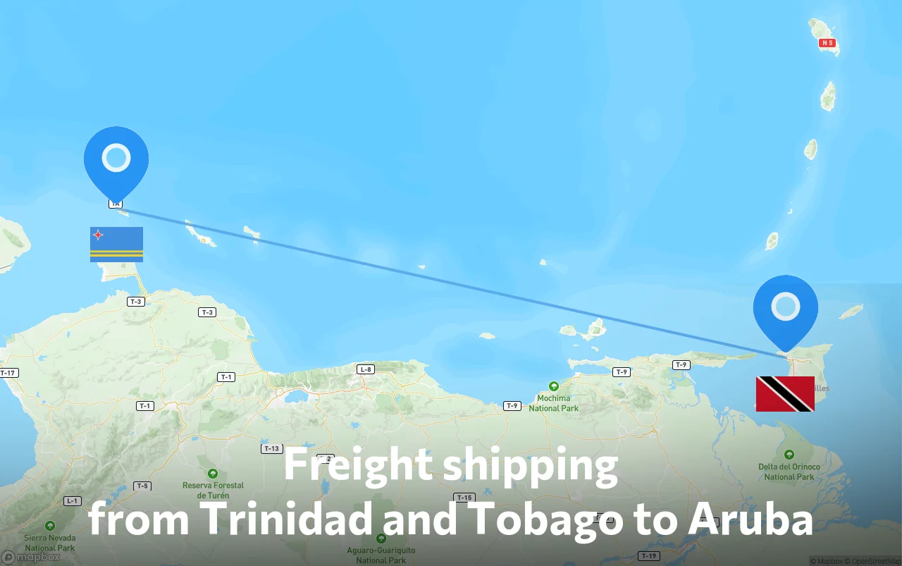 Shipping route from Trinidad and Tobago to Aruba