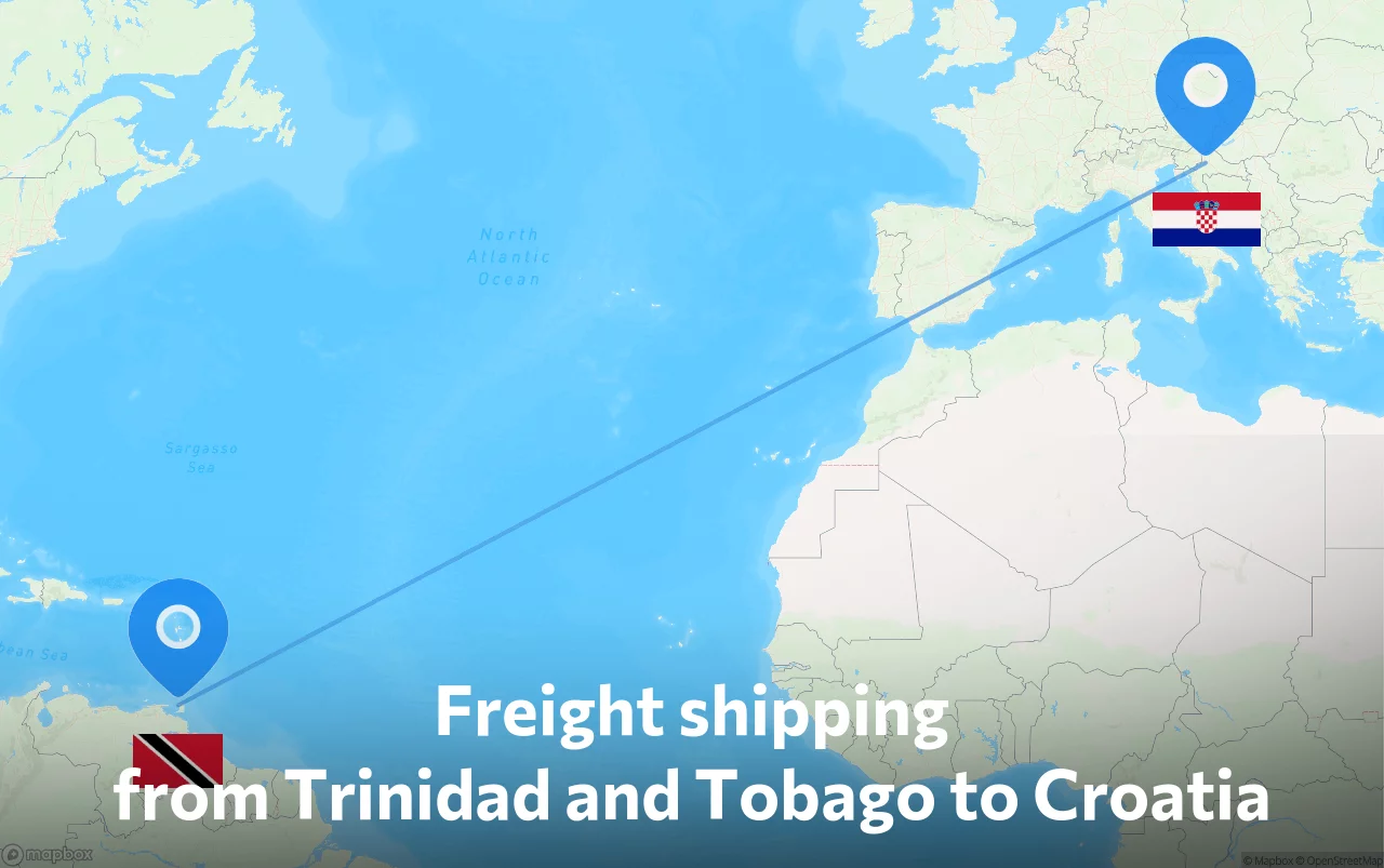Shipping route from Trinidad and Tobago to Croatia