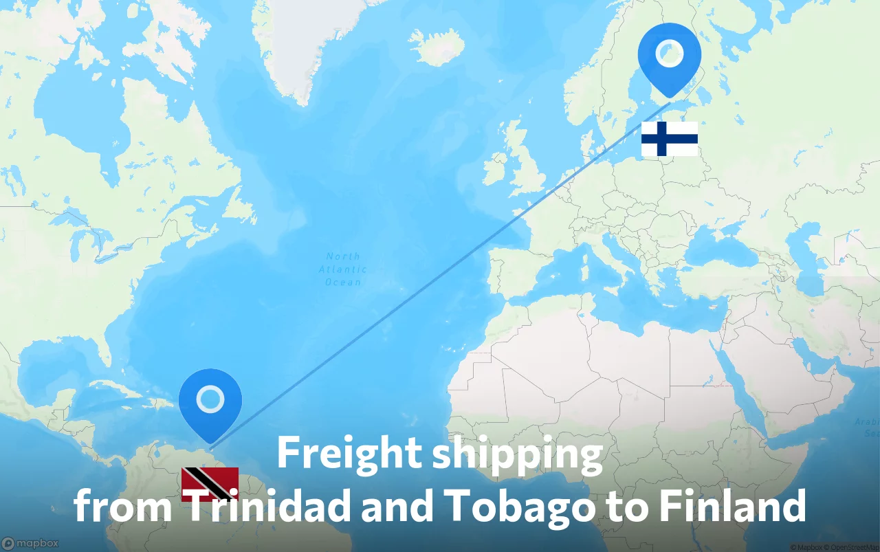 Shipping route from Trinidad and Tobago to Finland