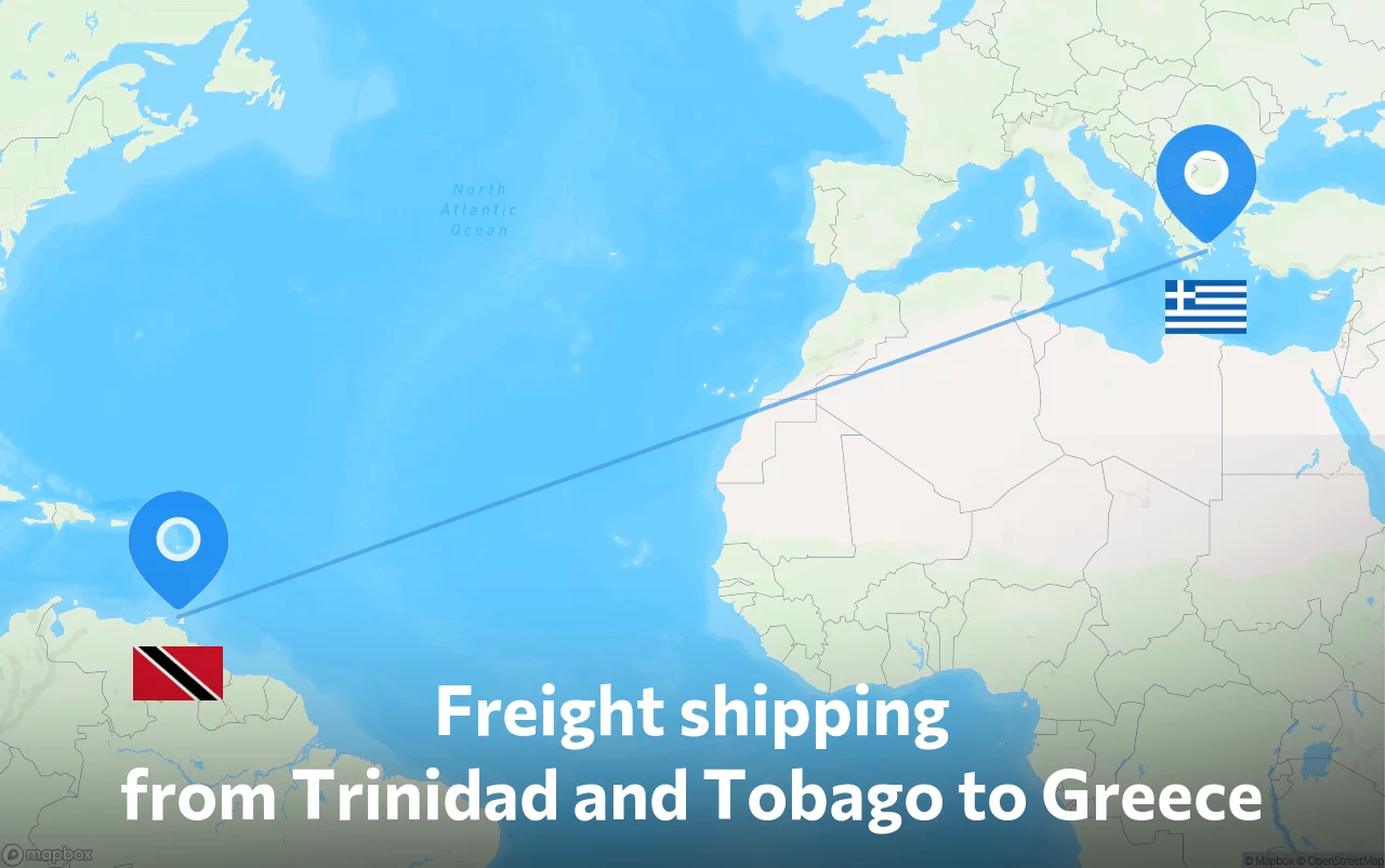 Shipping route from Trinidad and Tobago to Greece