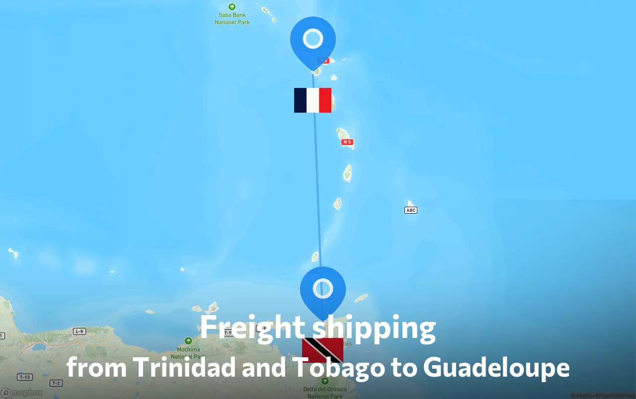 Shipping route from Trinidad and Tobago to Guadeloupe