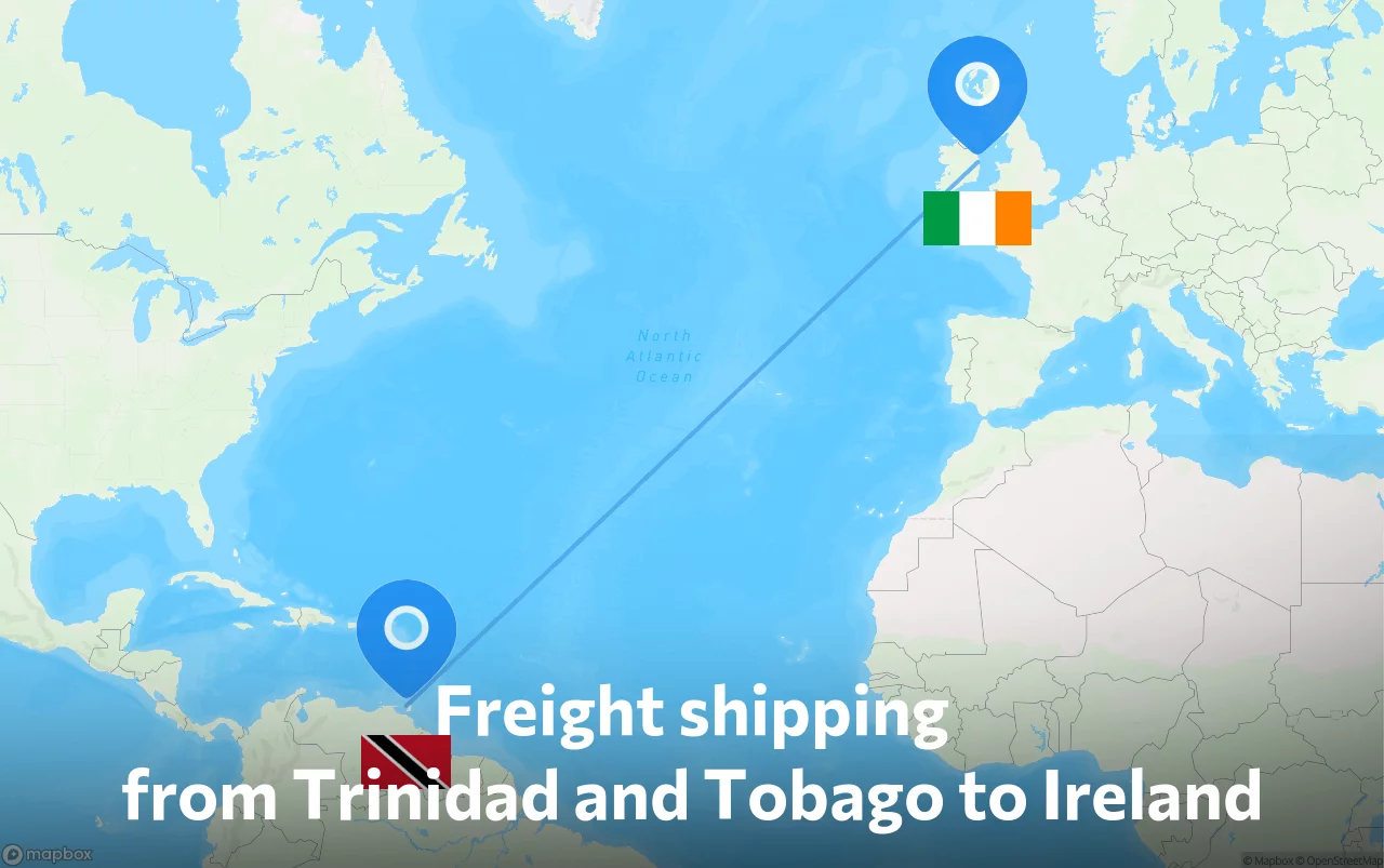 Shipping route from Trinidad and Tobago to Ireland