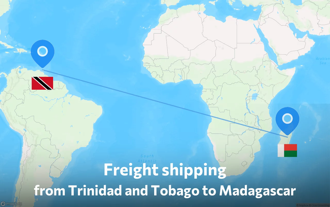 Shipping route from Trinidad and Tobago to Madagascar