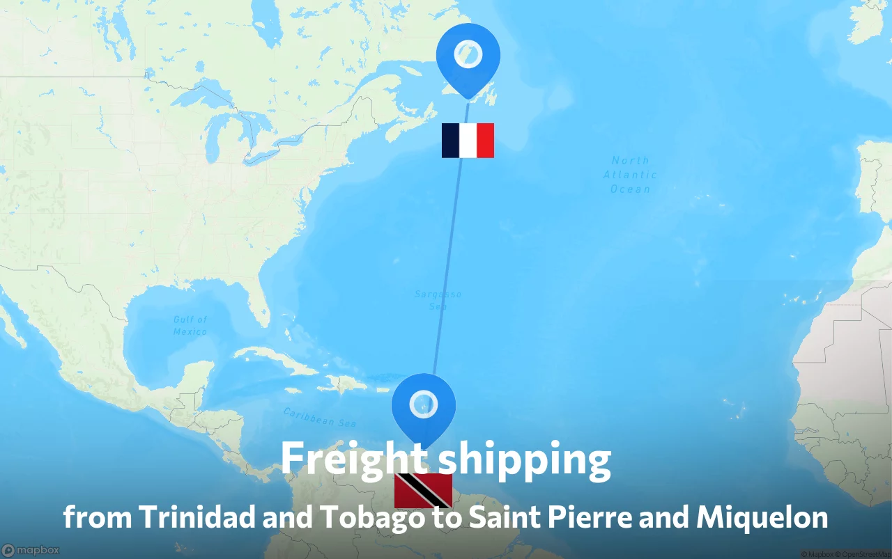 Shipping route from Trinidad and Tobago to Saint Pierre and Miquelon