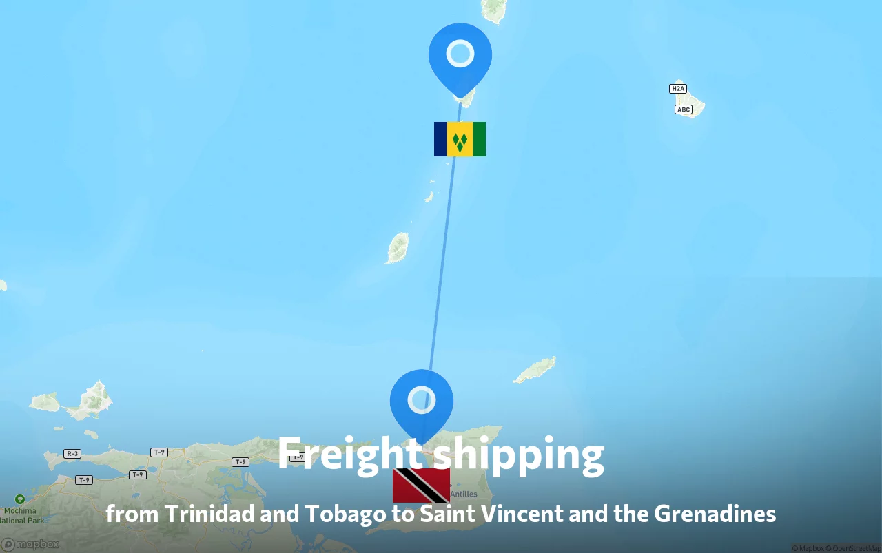 Shipping route from Trinidad and Tobago to Saint Vincent and the Grenadines