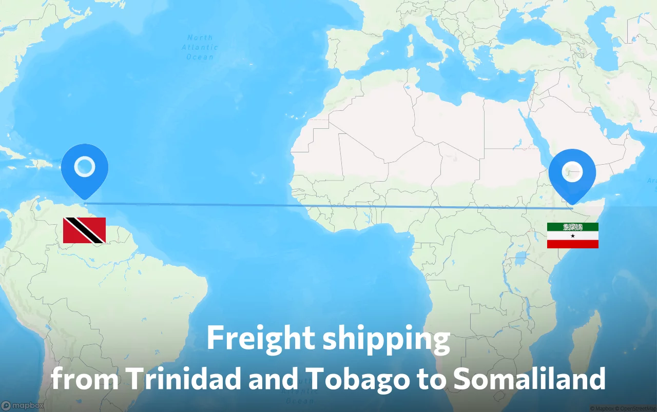 Shipping route from Trinidad and Tobago to Somaliland
