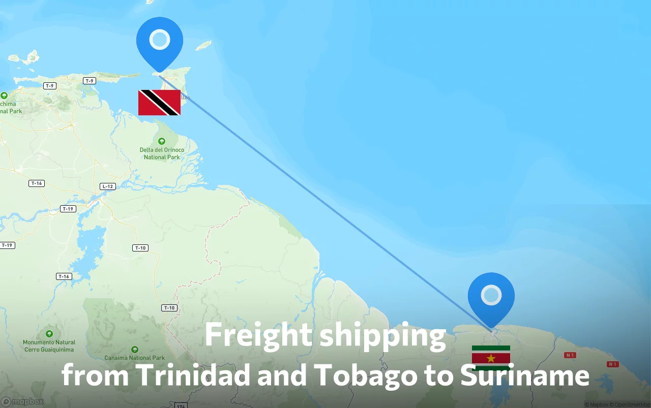Shipping route from Trinidad and Tobago to Suriname
