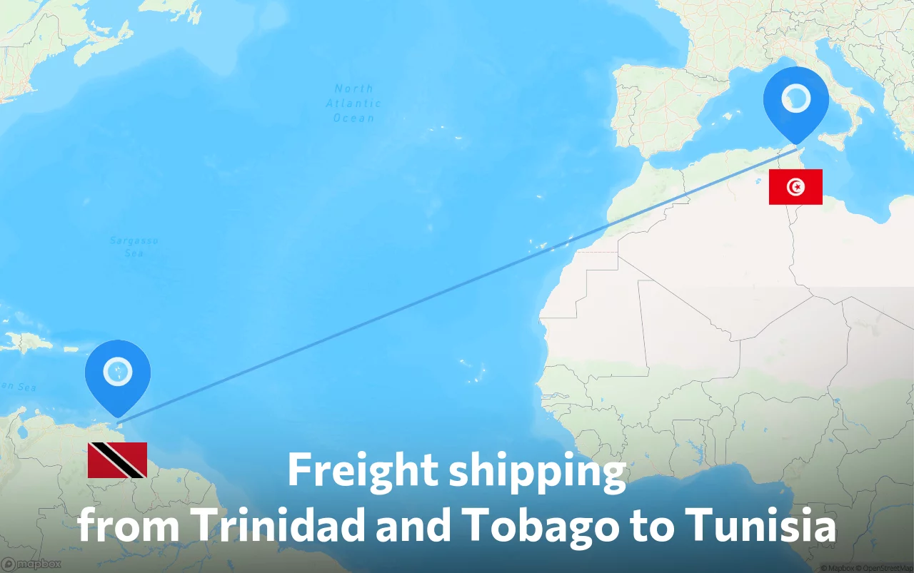 Shipping route from Trinidad and Tobago to Tunisia