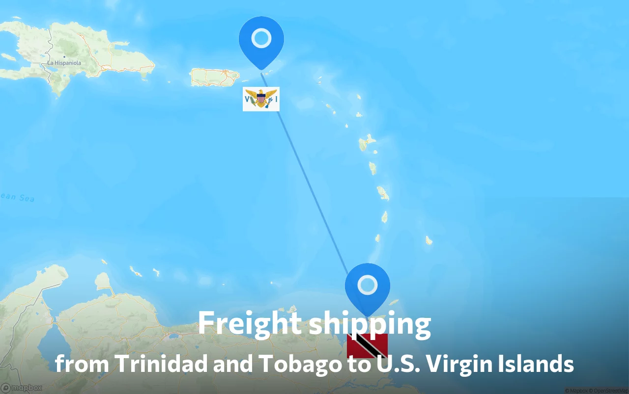Shipping route from Trinidad and Tobago to U.S. Virgin Islands