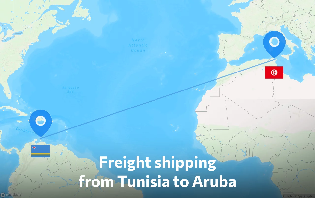 Shipping route from Tunisia to Aruba