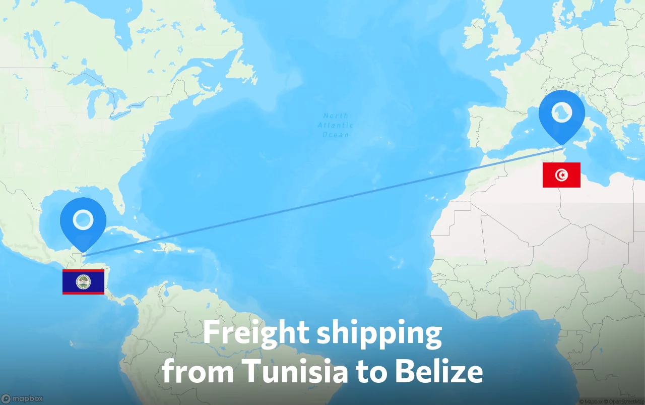 Shipping route from Tunisia to Belize